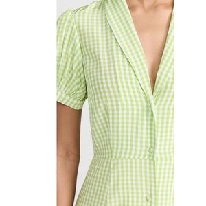 Caroline Constas Silk Gingham Maxi Shirt Dress in Pistachio
